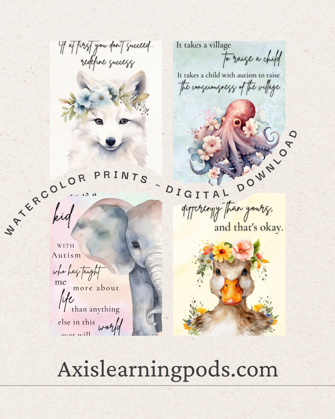 Inspirational Autism & Neurodiversity Watercolor Prints – Digital Download