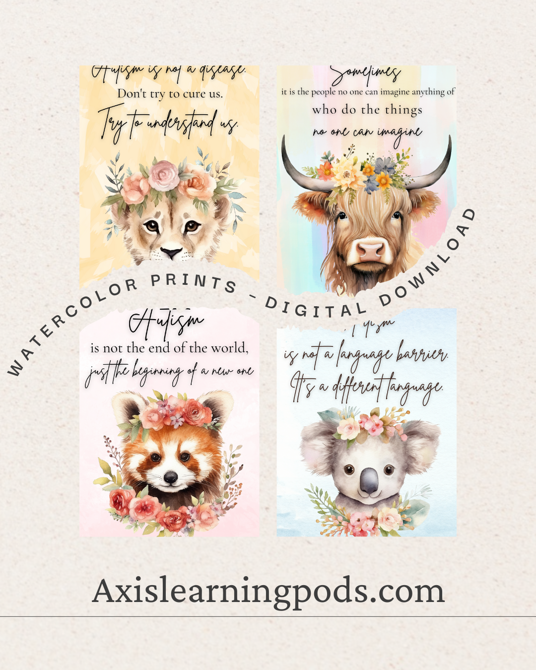 Inspirational Autism & Neurodiversity Watercolor Prints – Digital Download