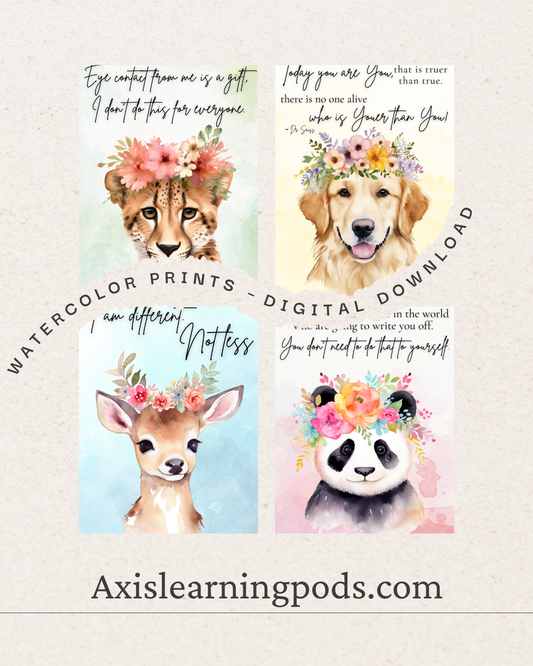 Inspirational Autism & Neurodiversity Watercolor Prints – Digital Download
